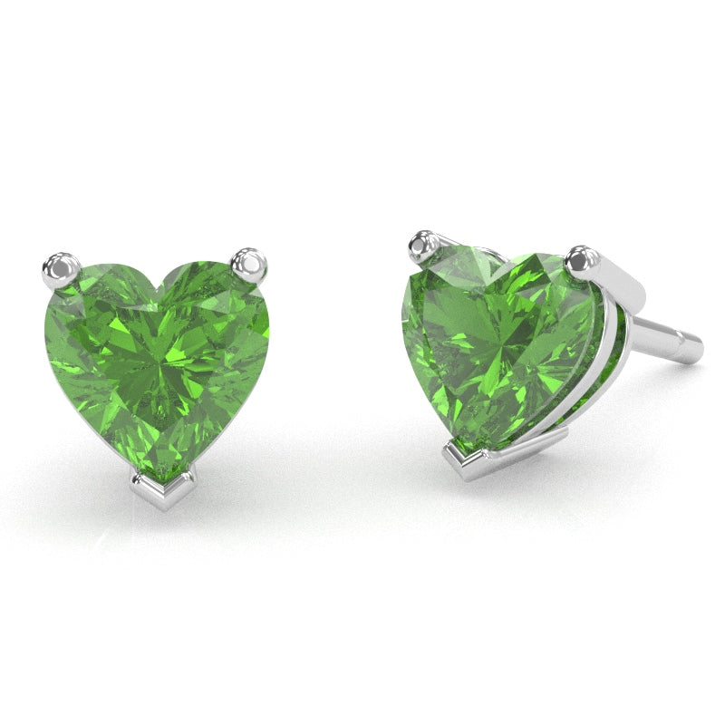 Peridot 5mm Heart Stud Earrings in 10k White Gold