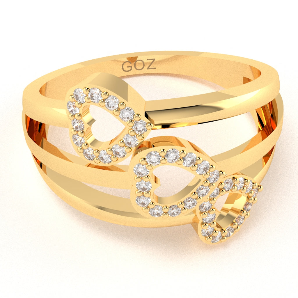 Triple Heart Diamond Cocktail Ring In 10k Yellow Gold
