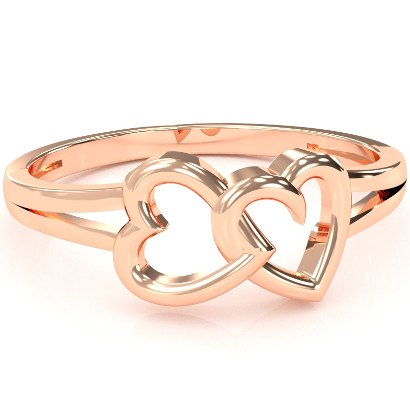 Double Heart Love Ring In Solid 14k Rose Gold