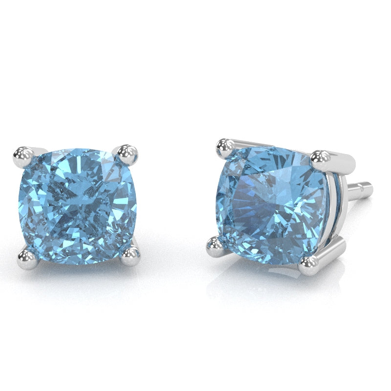 Blue Topaz 6mm Cushion Stud Earrings in 10k White Gold