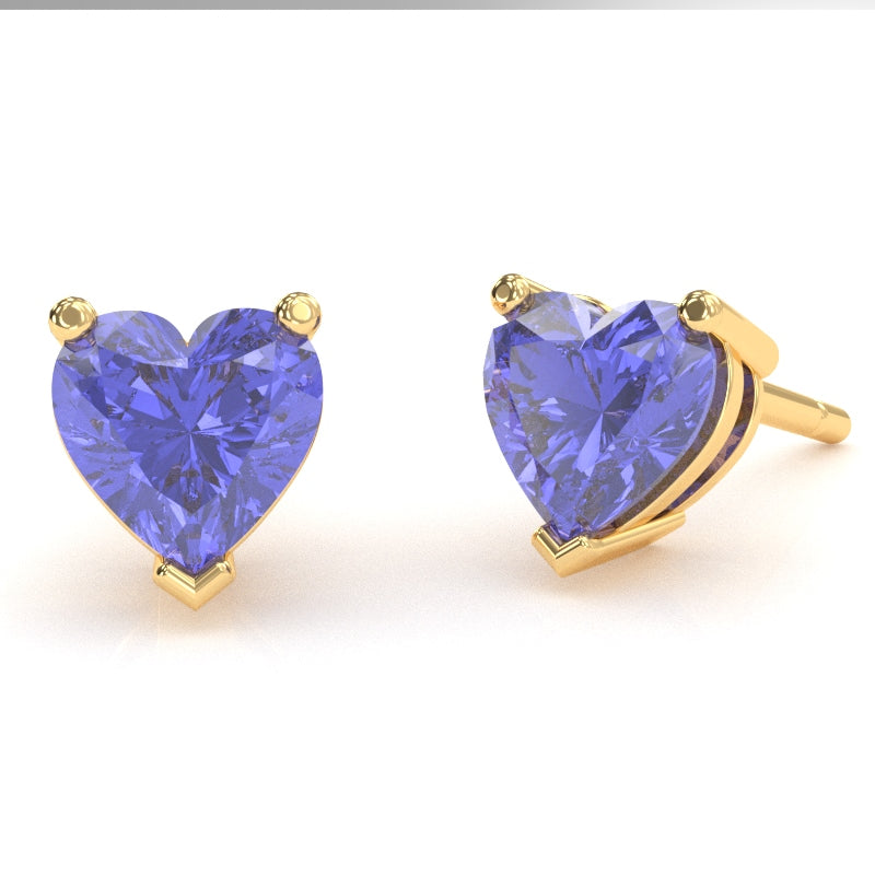 Tanzanite 6mm Heart Stud Earrings in 10k Yellow Gold
