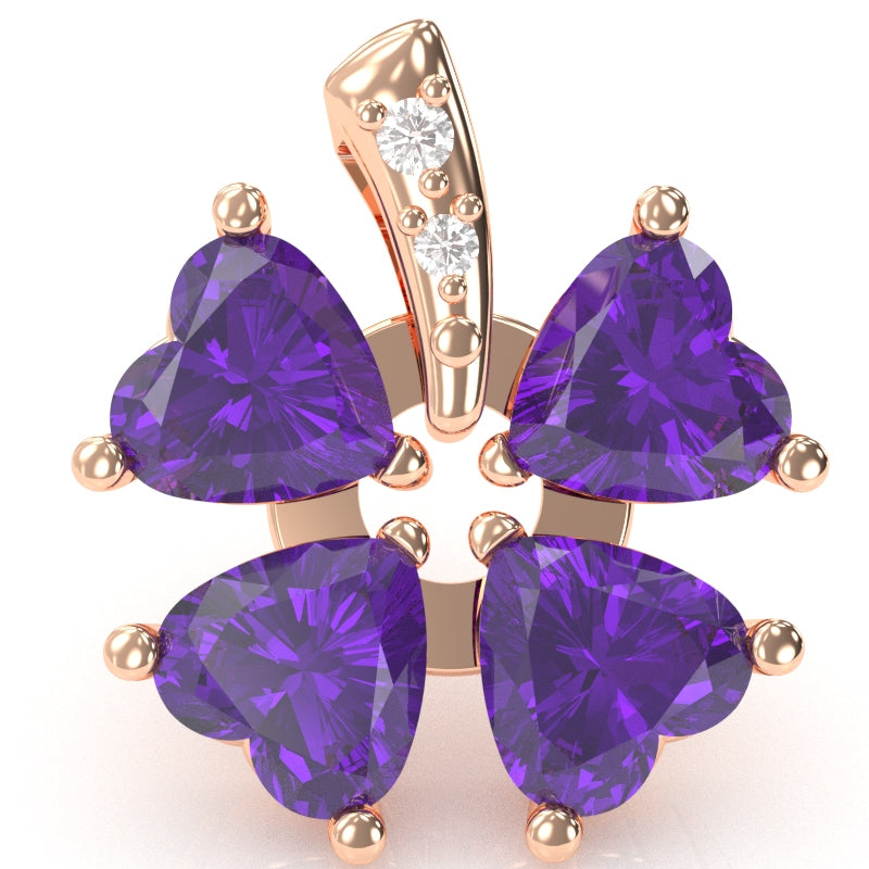 4 Leaf Clover Shamrock Amethyst Diamond Pendant In 14k Rose Gold
