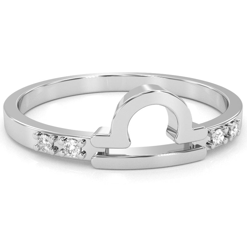 Libra Zodiac Sign Diamond Ring In Solid 14k White Gold