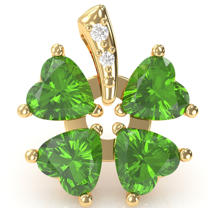 4 Leaf Clover Shamrock Peridot Diamond Pendant In 14k Yellow Gold