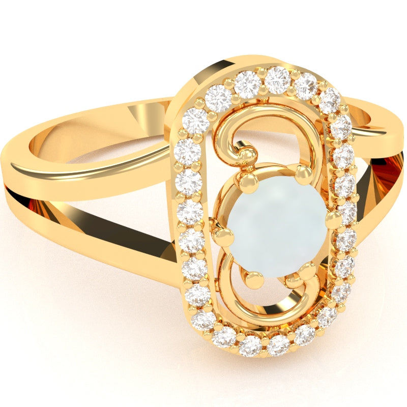 Split Band Opal Diamond Cocktail Ring In 14k Yellow Gold