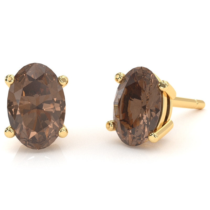 Smoky Quartz 8x6mm Oval Stud Earrings in 10k Yellow Gold
