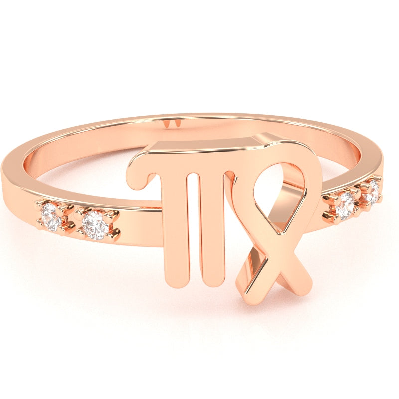 Virgo Zodiac Sign Diamond Ring In Solid 10k Rose Gold
