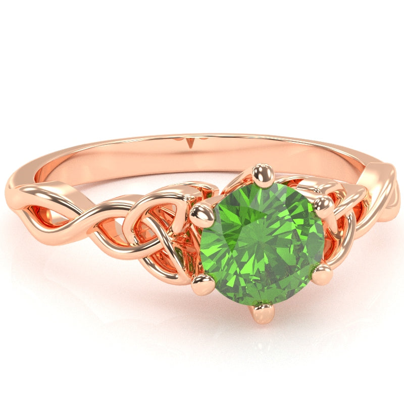 Celtic Trinity Knot Peridot Engagement Ring In 14k Rose Gold