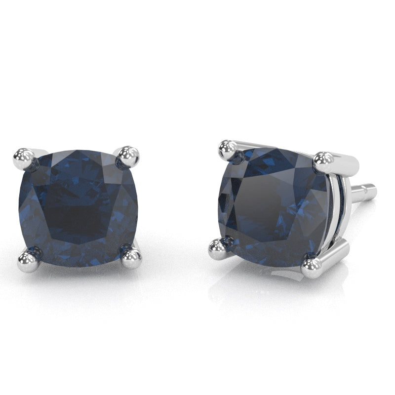 Lab-Created Sapphire 6mm Cushion Stud Earrings in 10k White Gold