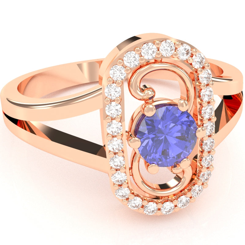 Split Band Tanzanite Diamond Cocktail Ring In 14k Rose Gold