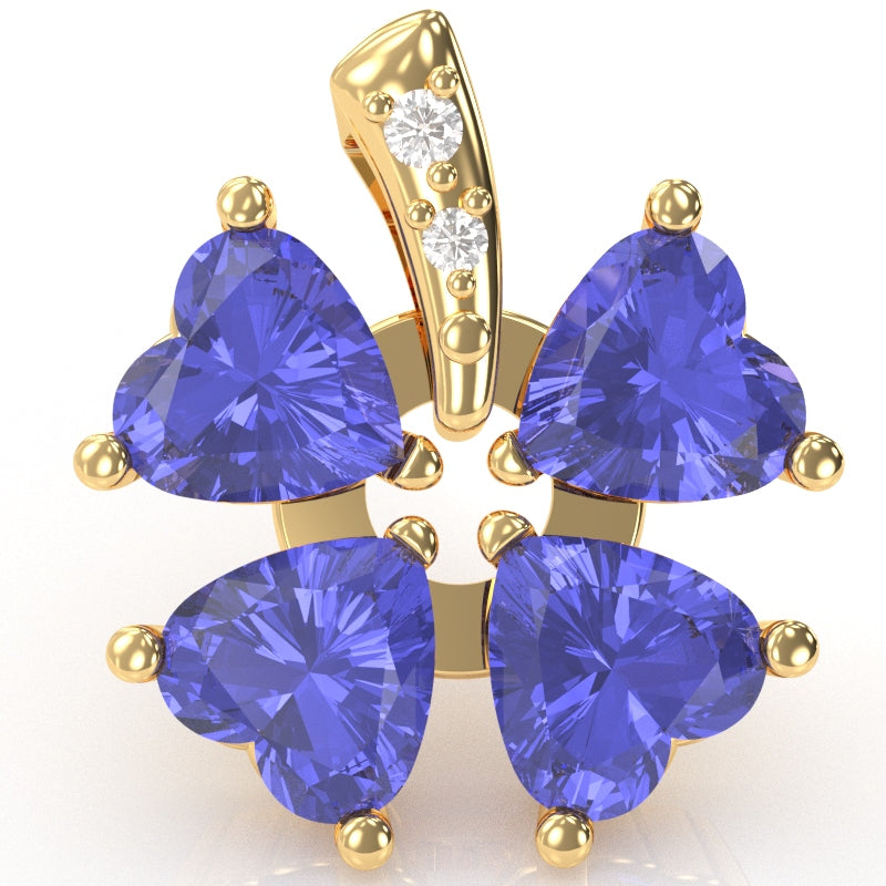 4 Leaf Clover Shamrock Tanzanite Diamond Pendant In 14k Yellow Gold