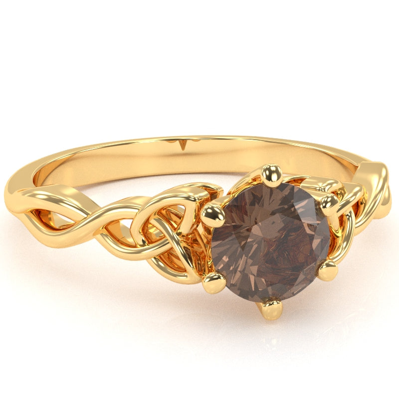 Celtic Trinity Knot Smoky Quartz Engagement Ring In 14k Yellow Gold