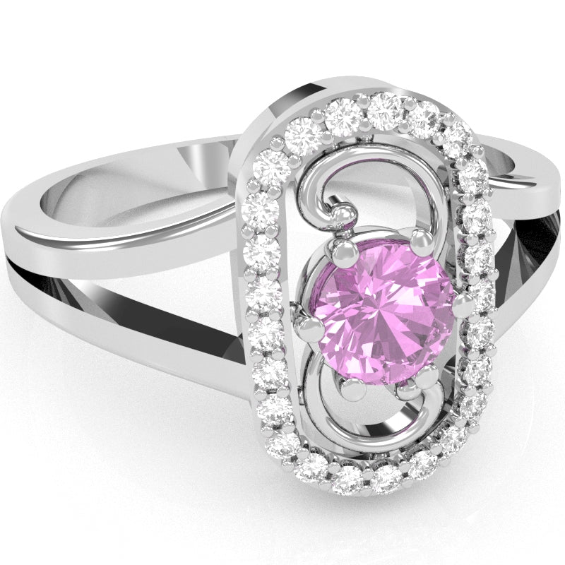 Split Band Lab-Created Pink Sapphire Diamond Cocktail Ring In 14k White Gold