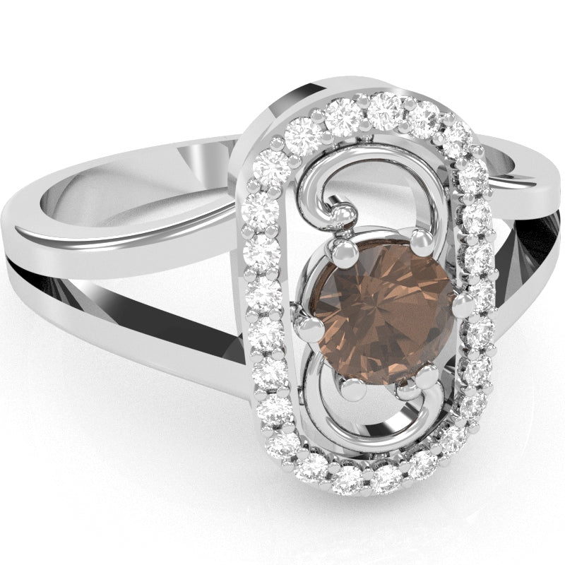 Split Band Smoky Quartz Diamond Cocktail Ring In 14k White Gold