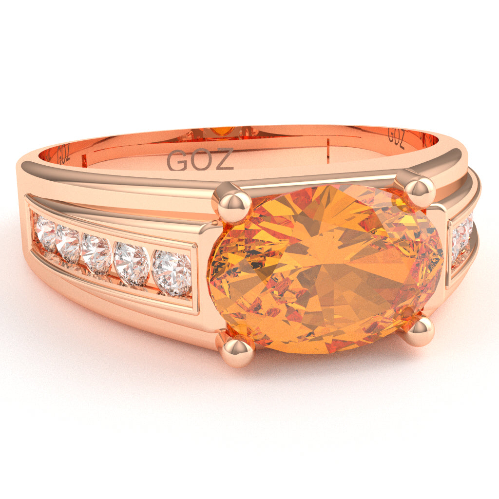 Citrine Diamond Designer Channel Ring In 10k Rose Gold