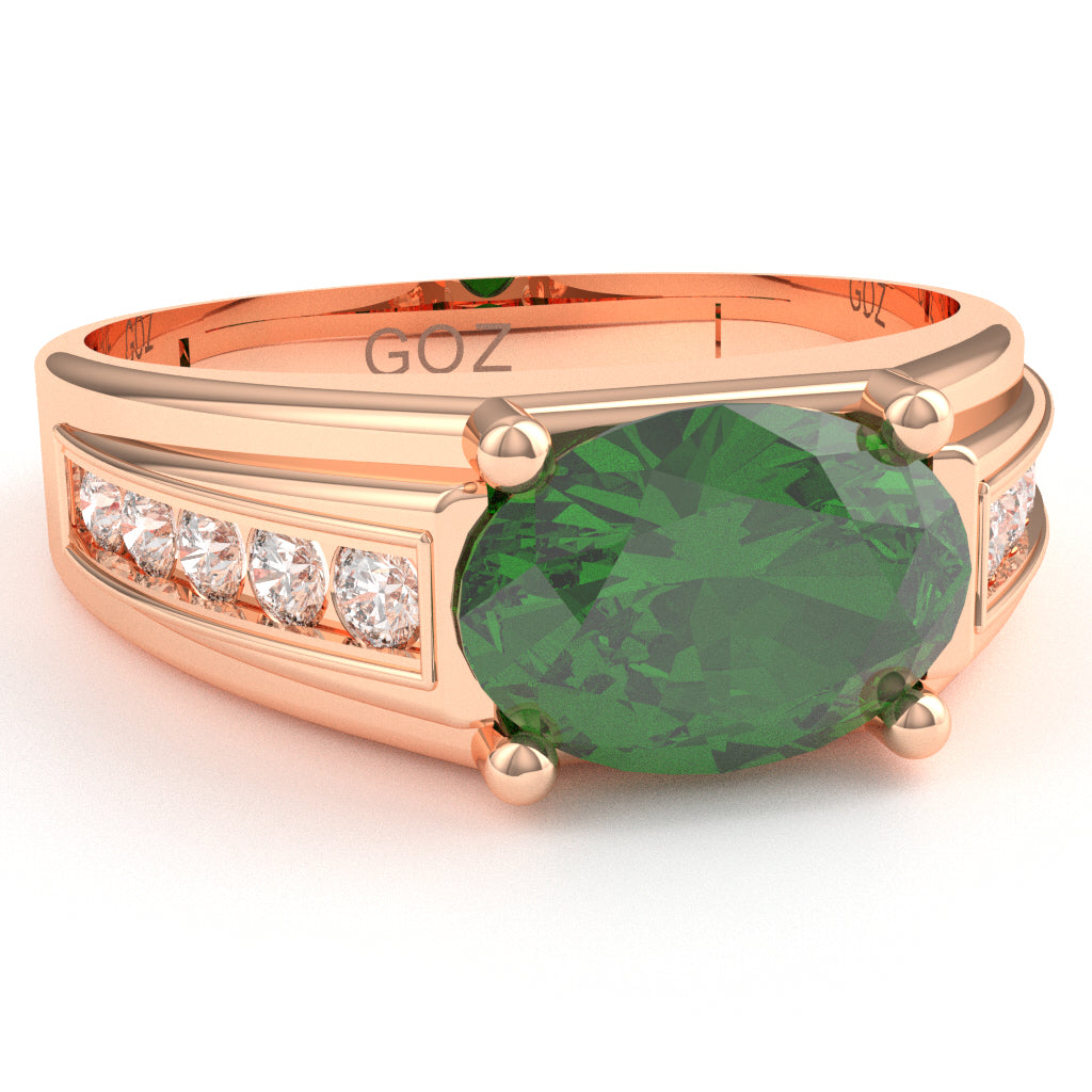 Lab-Created Emerald Diamond Designer Channel Ring In 10k Rose Gold