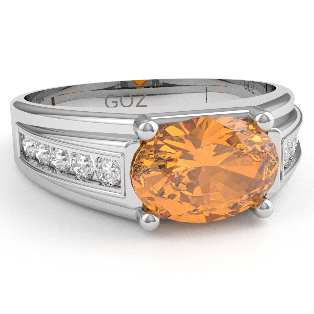Citrine Diamond Designer Channel Ring In 10k White Gold