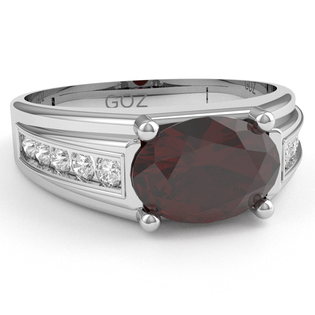 Garnet Diamond Designer Channel Ring In 10k White Gold
