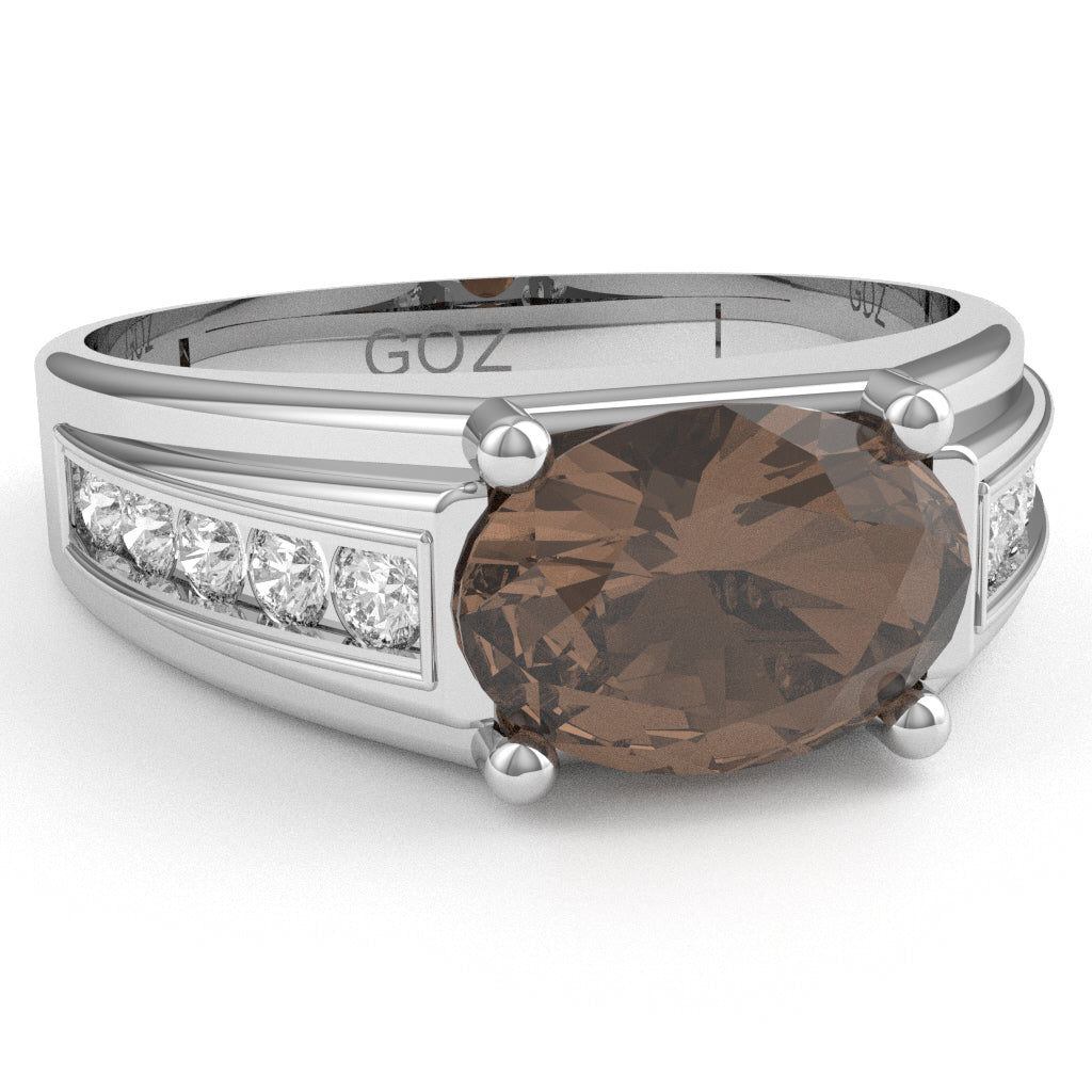 Smoky Quartz Diamond Designer Channel Ring In 10k White Gold