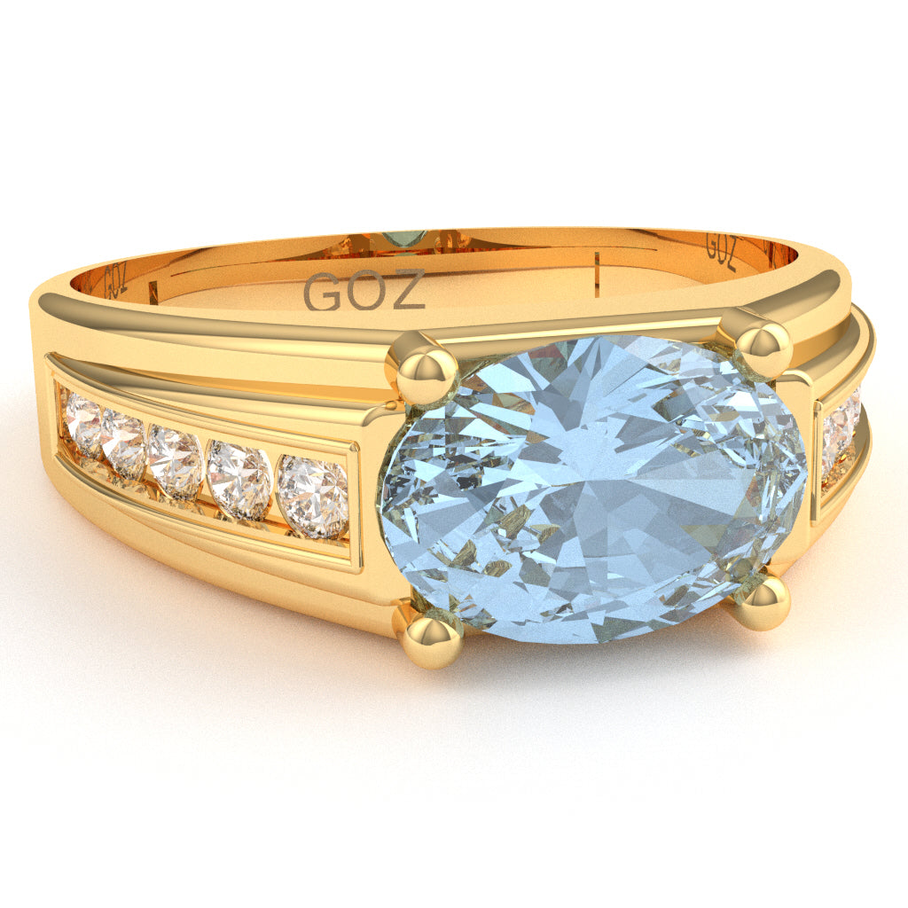 Aquamarine Diamond Designer Channel Ring In 10k Yellow Gold