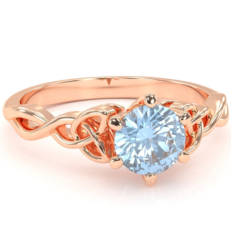 Celtic Trinity Knot Aquamarine Engagement Ring In 14k Rose Gold
