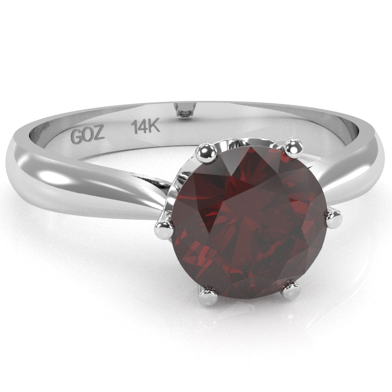 Crown Setting Garnet Engagement Ring In 14k White Gold