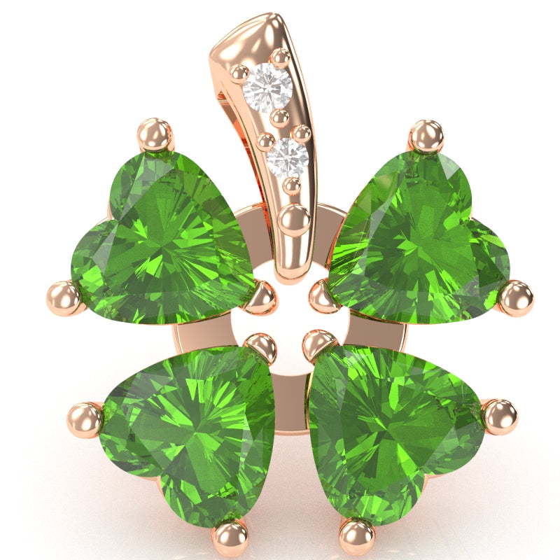 4 Leaf Clover Shamrock Peridot Diamond Pendant In 14k Rose Gold