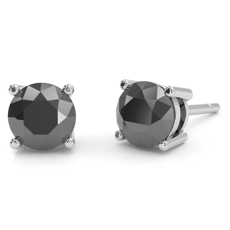 Black Onyx 6mm Round Stud Earrings in 10k White Gold
