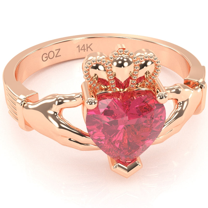 Claddagh Pink Tourmaline Ring In Solid 14k Rose Gold