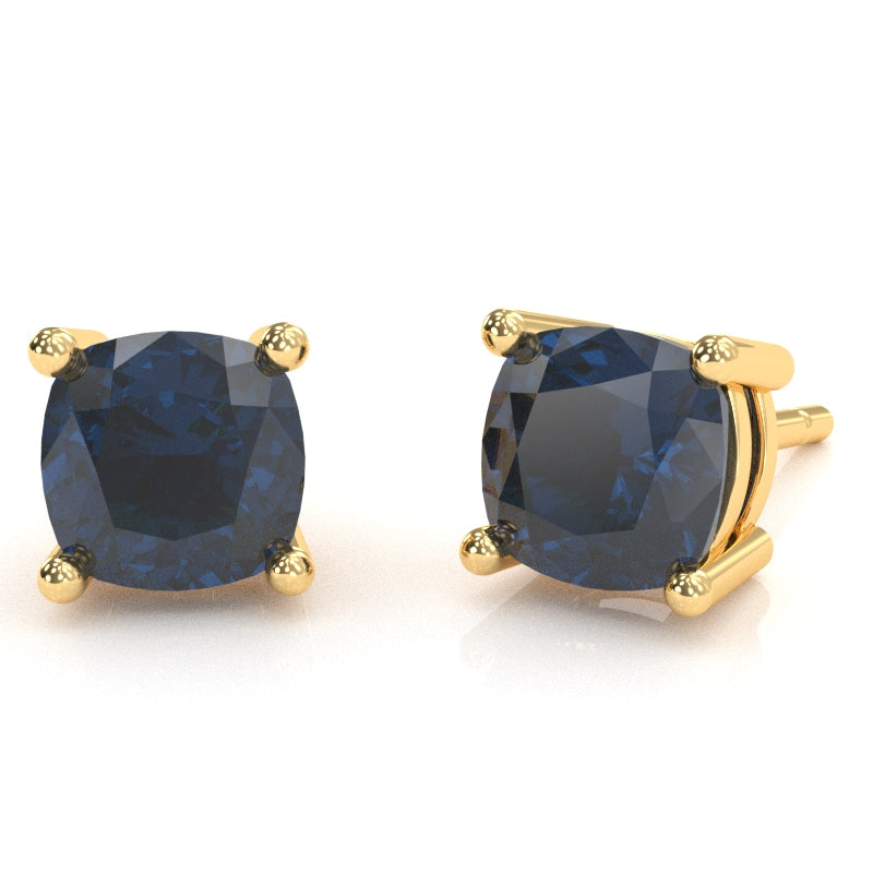 Lab-Created Sapphire 6mm Cushion Stud Earrings in 10k Yellow Gold