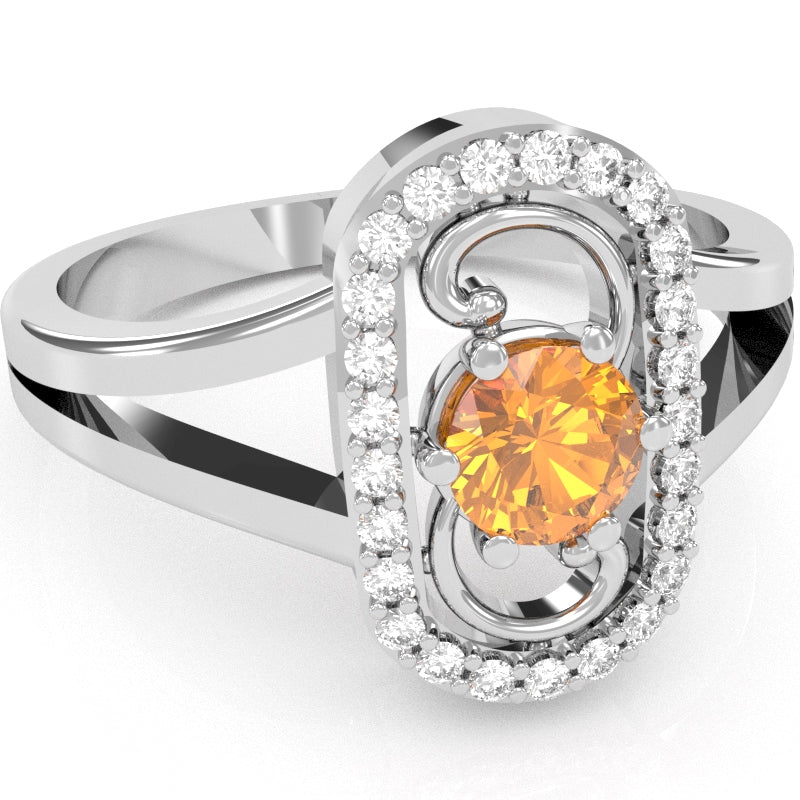 Split Band Citrine Diamond Cocktail Ring In 14k White Gold