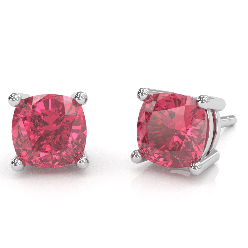 Pink Tourmaline 6mm Cushion Stud Earrings in 10k White Gold