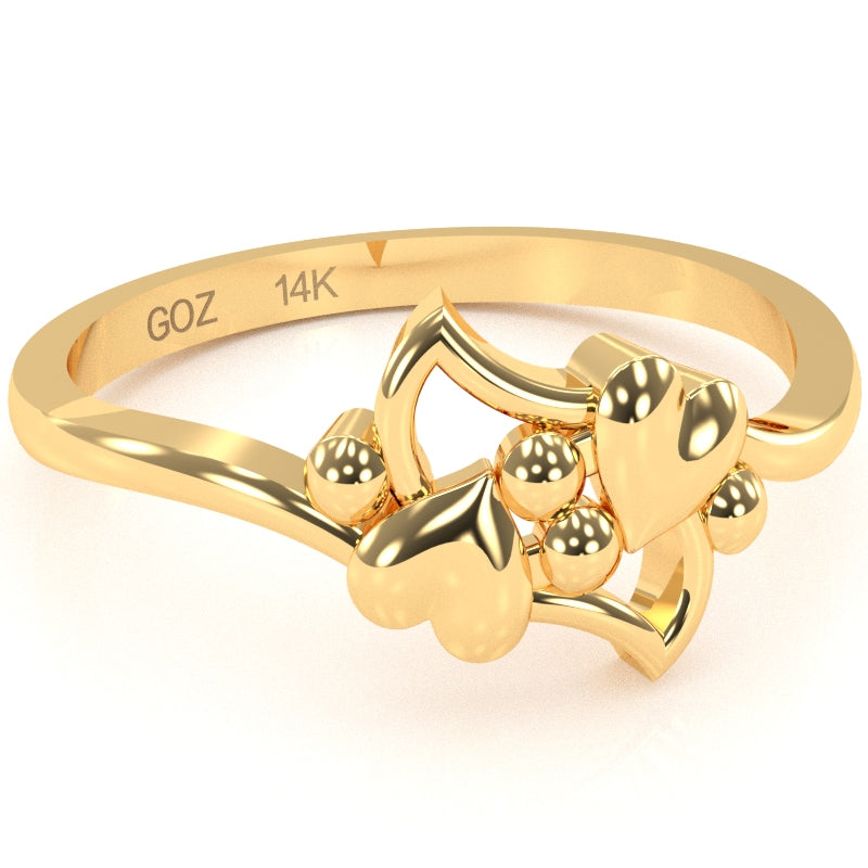 Dancing Hearts Designer Love Ring In Solid 14k Yellow Gold