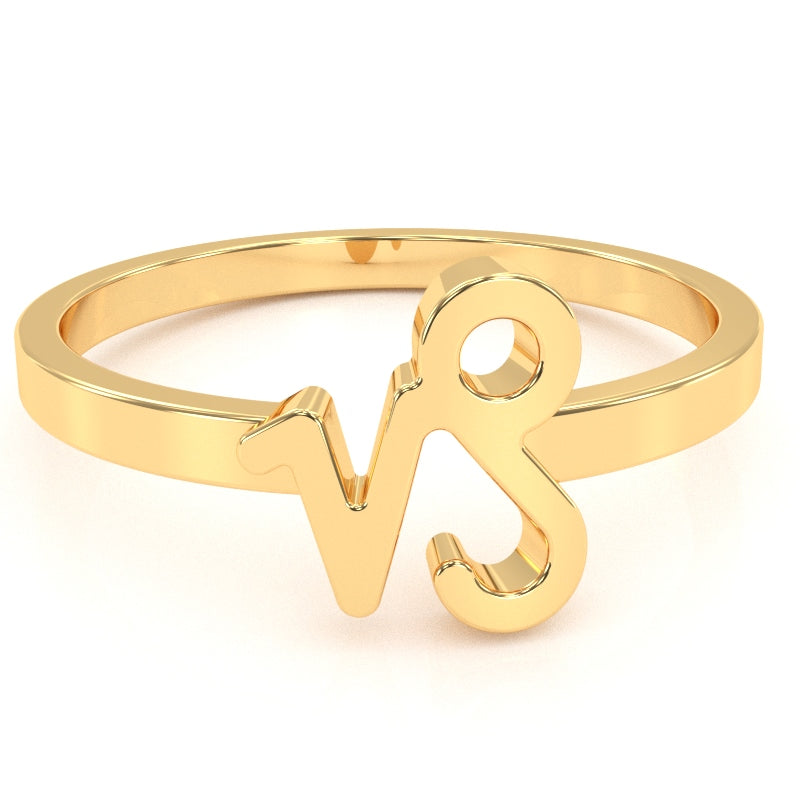 Capricorn Zodiac Sign Ring In Solid 14k Yellow Gold