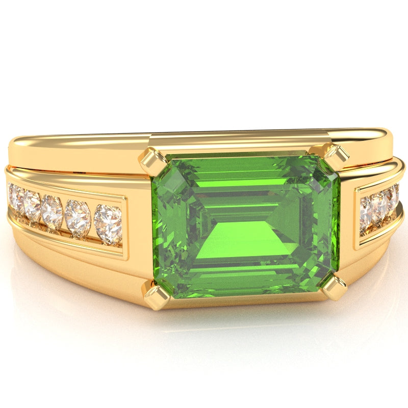 Men's Peridot Diamond Channel Ring In Solid 14k Yellow Gold