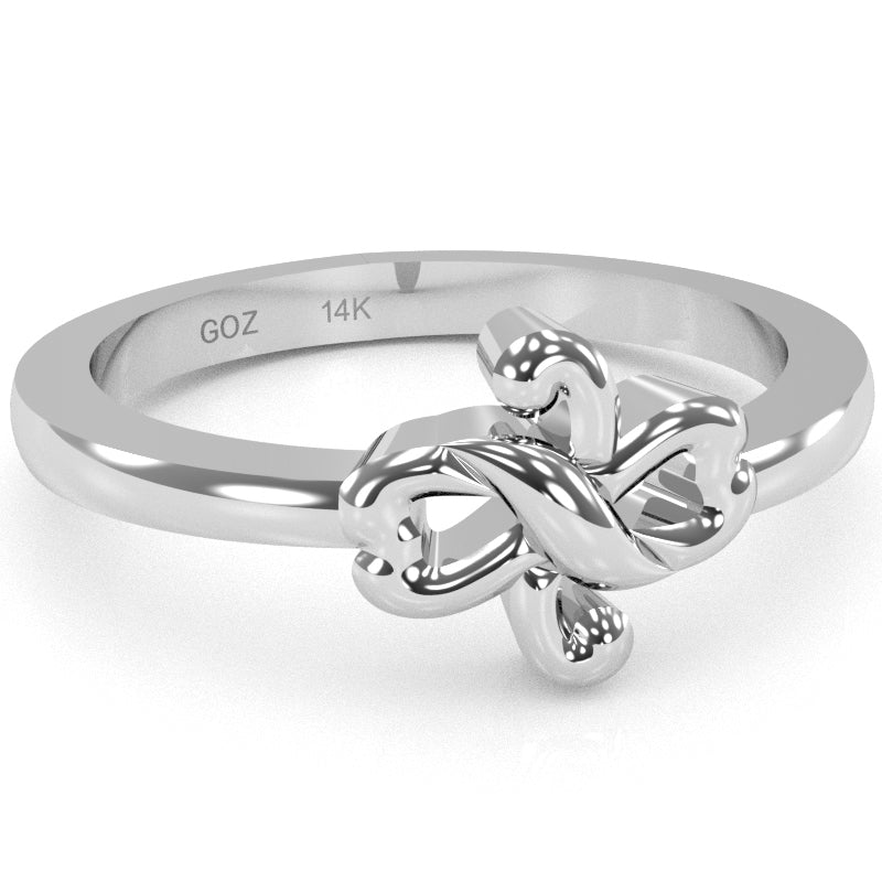 Infinity Loop 2 Hearts Love Ring In Solid 14k White Gold