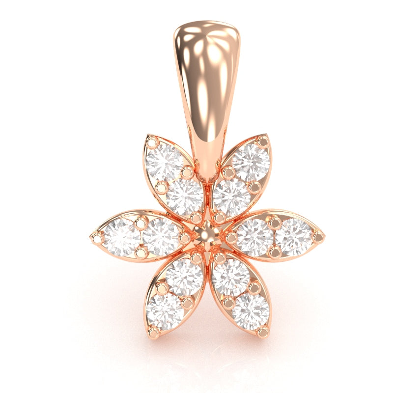 Diamond Encrusted Flower Pendant In 14k Rose Gold