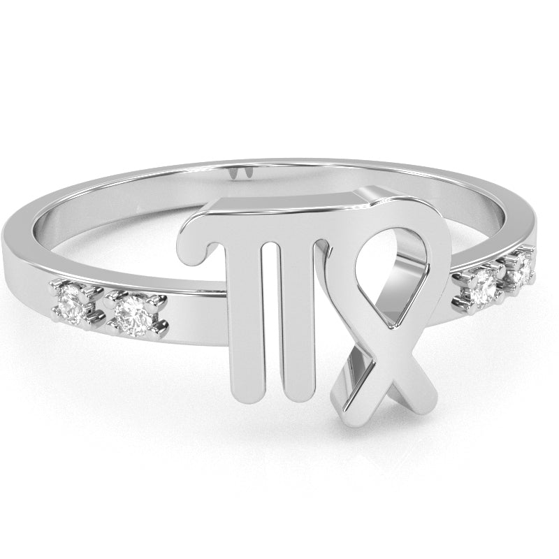 Virgo Zodiac Sign Diamond Ring In Solid 10k White Gold