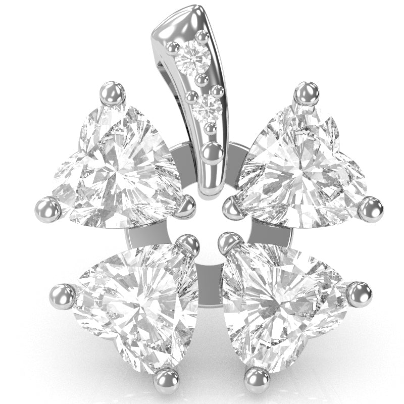 4 Leaf Clover Shamrock White Topaz Diamond Pendant In 14k White Gold