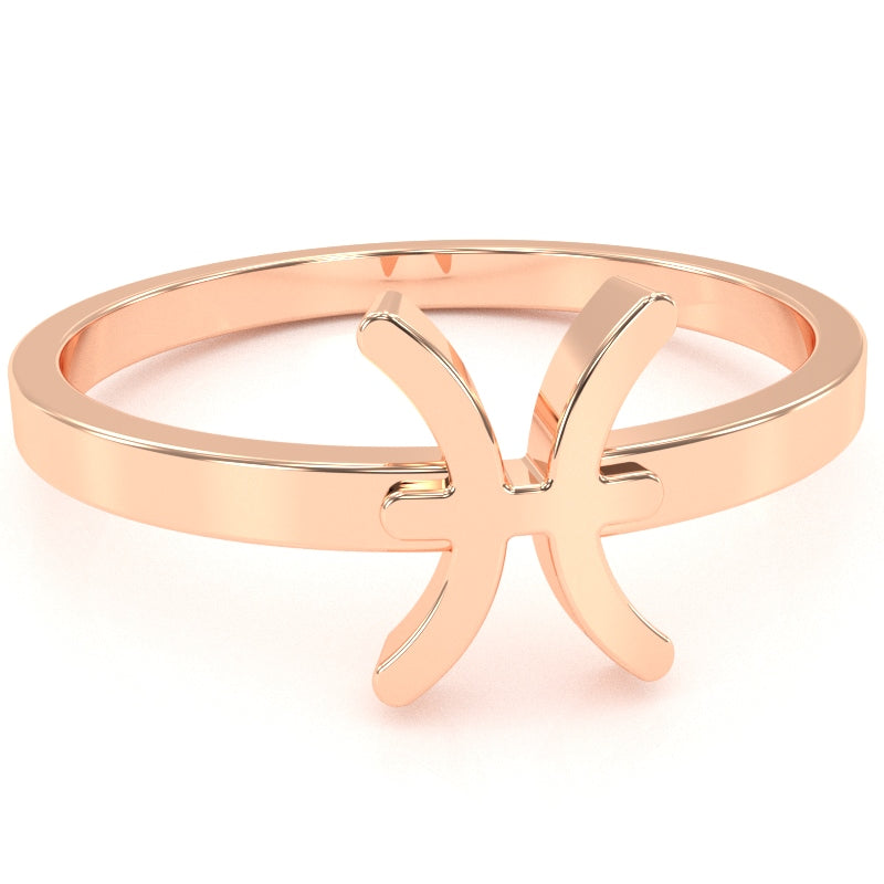 Pisces Zodiac Sign Ring In Solid 10k Rose Gold
