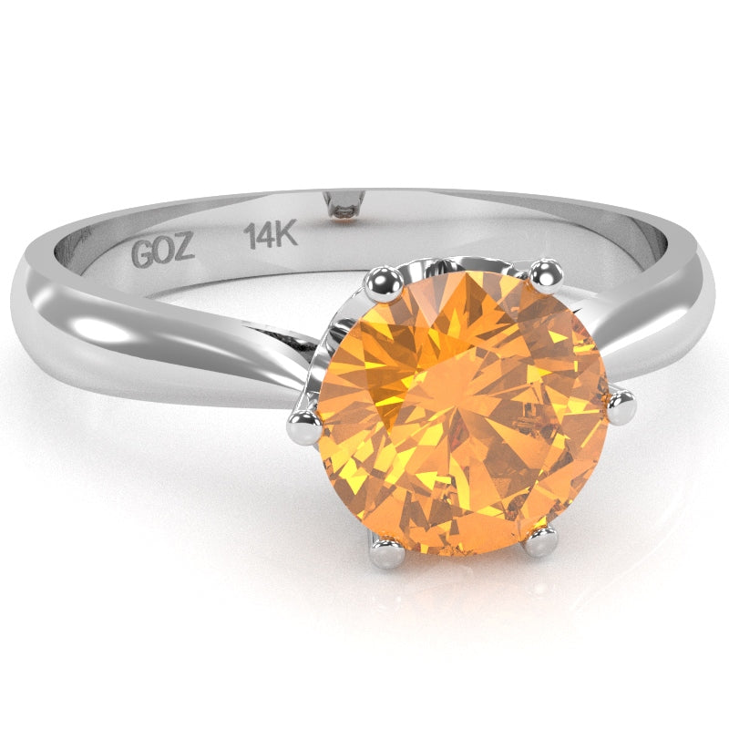 Crown Setting Citrine Engagement Ring In 14k White Gold