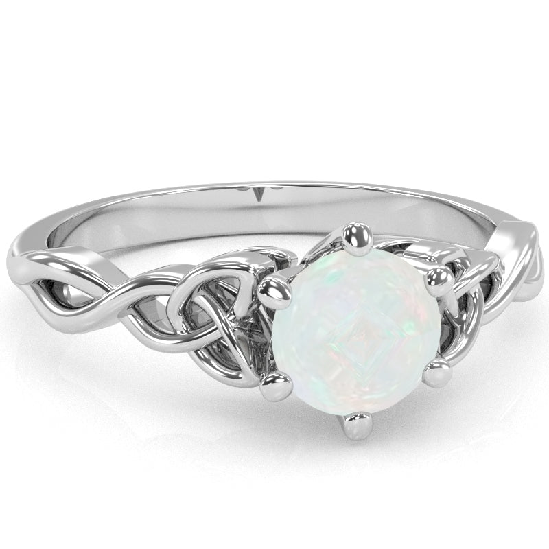 Celtic Trinity Knot Opal Engagement Ring In 14k White Gold