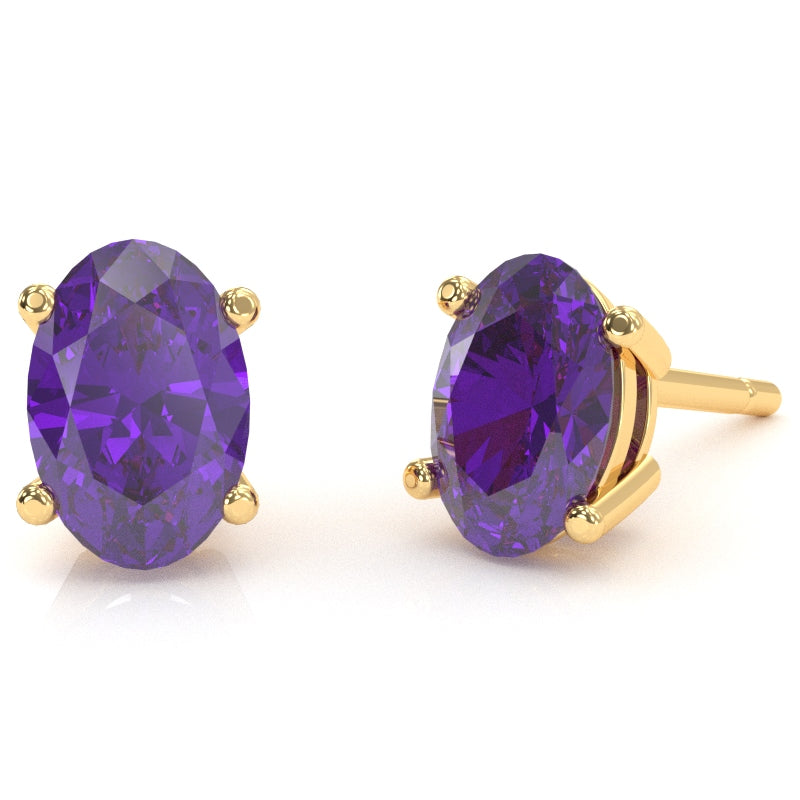 Amethyst 8x6mm Oval Stud Earrings in 10k Yellow Gold