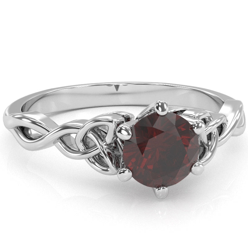 Celtic Trinity Knot Garnet Engagement Ring In 14k White Gold