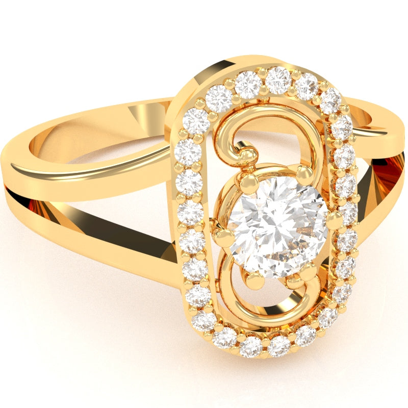 Split Band White Topaz Diamond Cocktail Ring In 14k Yellow Gold
