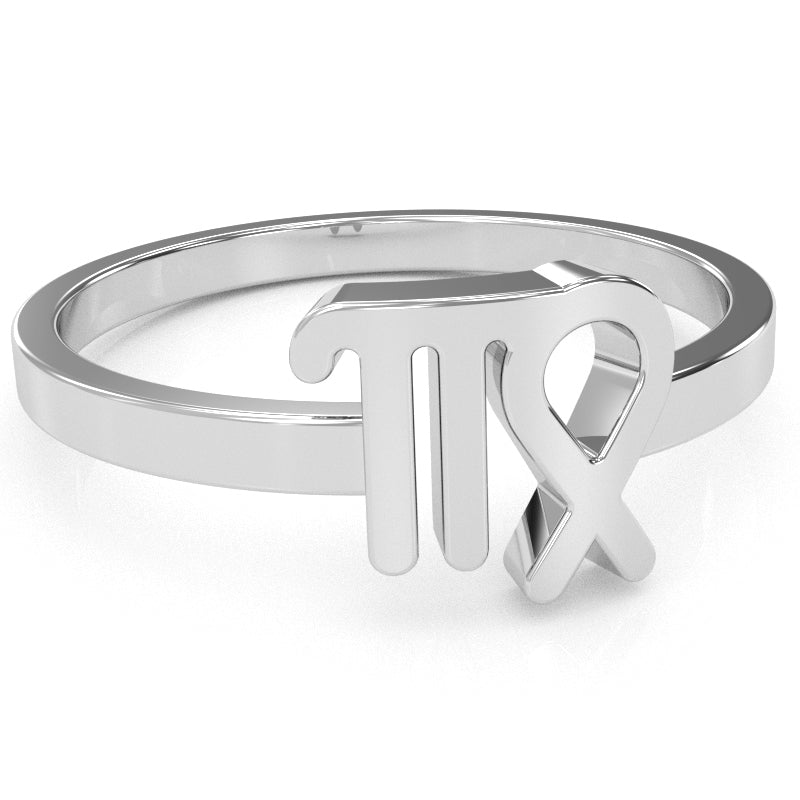 Virgo Zodiac Sign Ring In Solid 10k White Gold