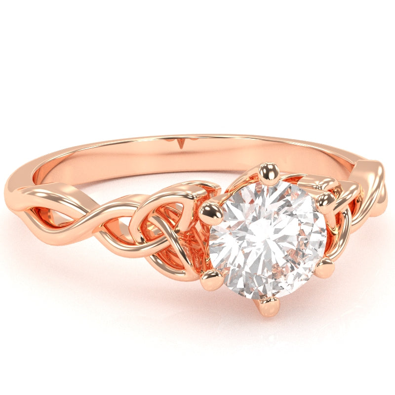Celtic Trinity Knot White Topaz Engagement Ring In 14k Rose Gold