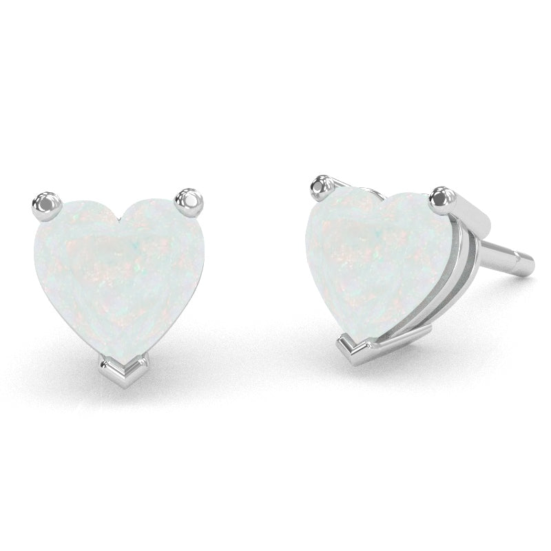 Opal 6mm Heart Stud Earrings in 10k White Gold