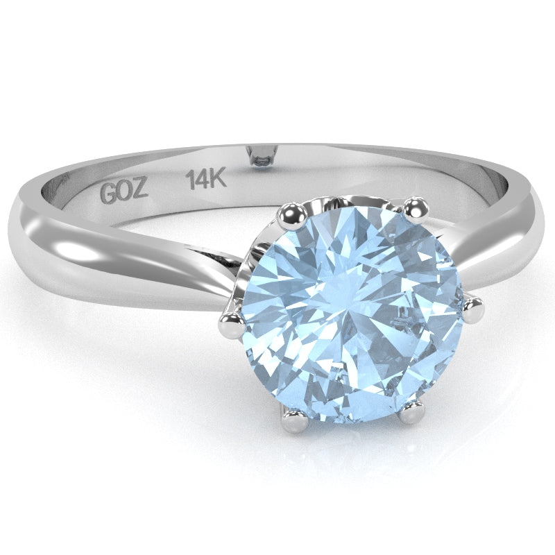 Crown Setting Aquamarine Engagement Ring In 14k White Gold