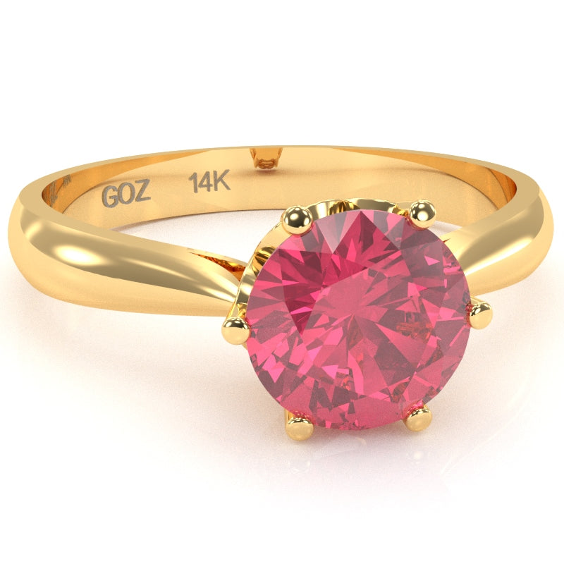Crown Setting Pink Tourmaline Engagement Ring In 14k Yellow Gold
